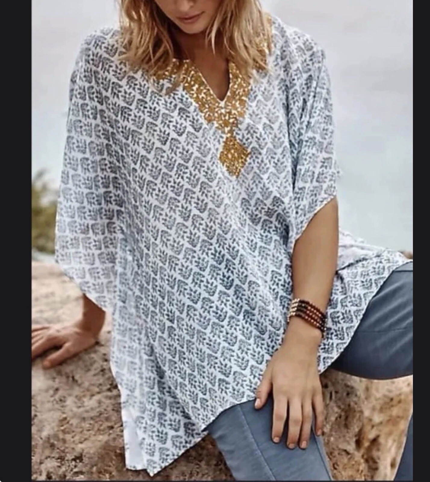 Pure J Jill Poncho Womens S-L Embroidered Cover Up Tunic V-Neck Boho Beachy