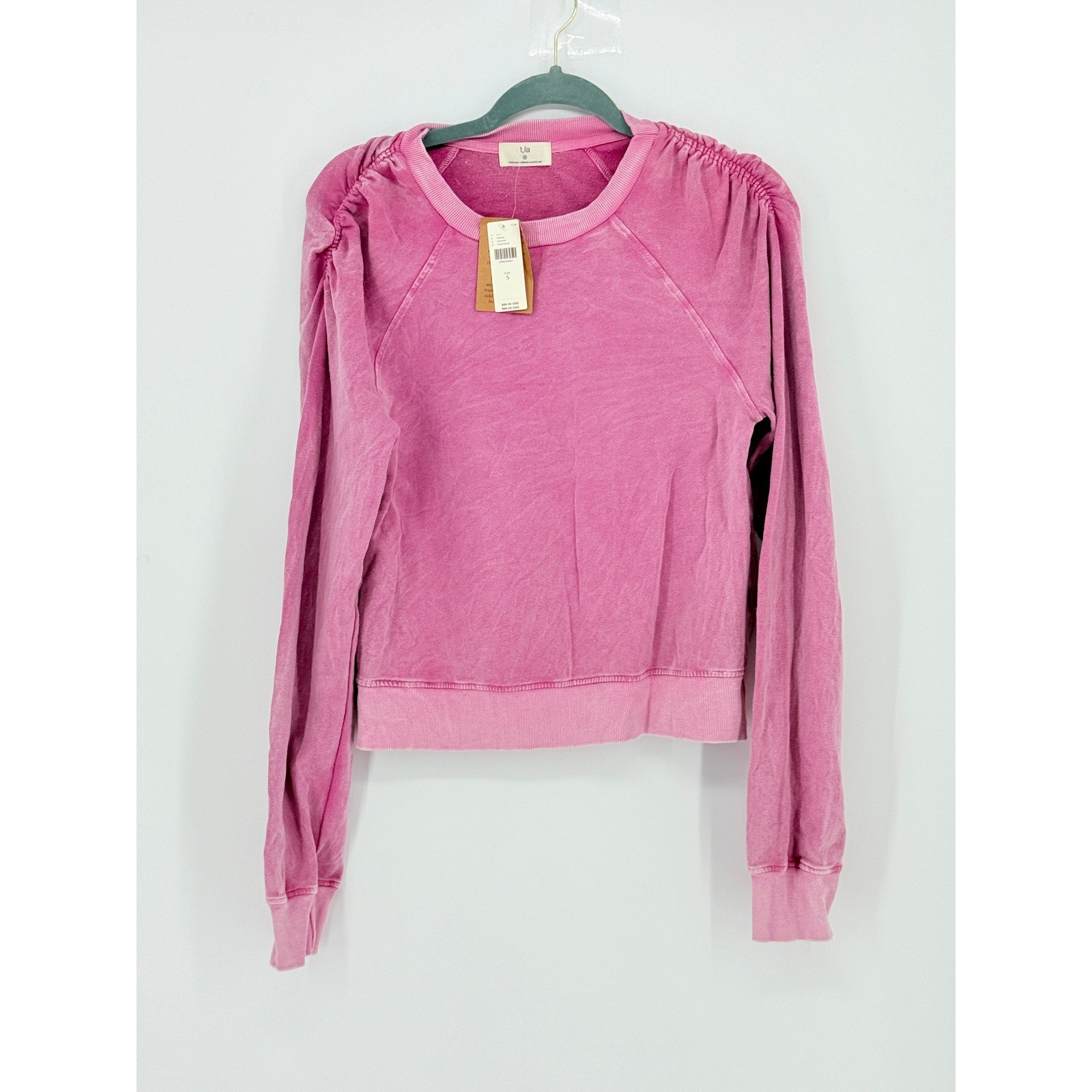 Anthropologie t.la Pink Rose Puff Shoulder Cropped Sweatshirt Size S Athleisure