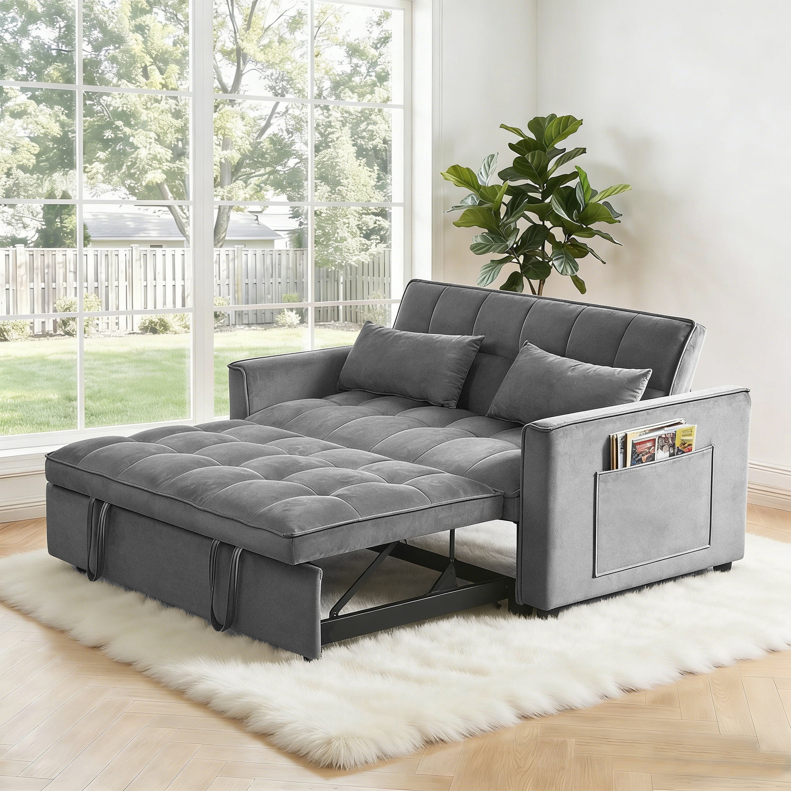 3&1 Convertible Sleeper Sofa Bed Velvet Pull Out Couch Adjustable Loveseat Futon