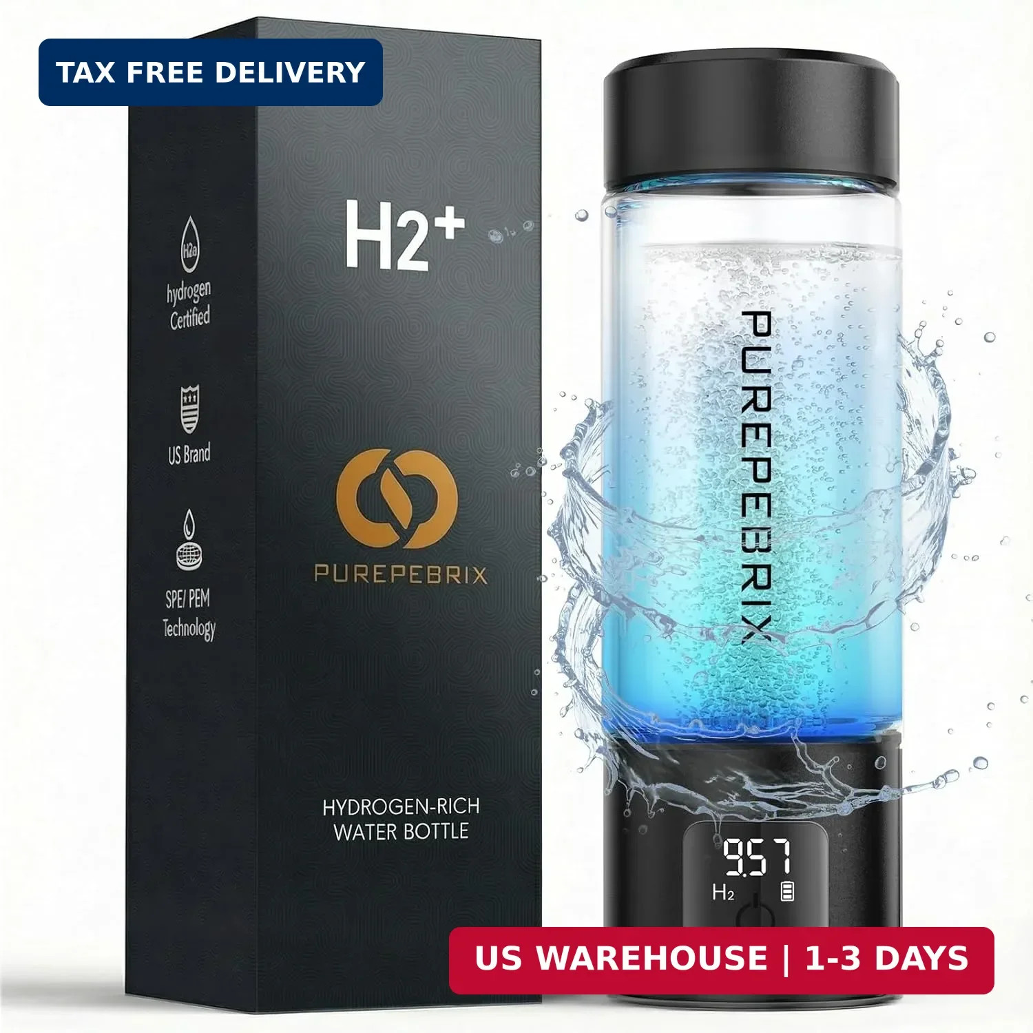 PUREPEBRIX Upgraded Hydrogen Water Bottle Generator Glass, Touch Screen, Leak...