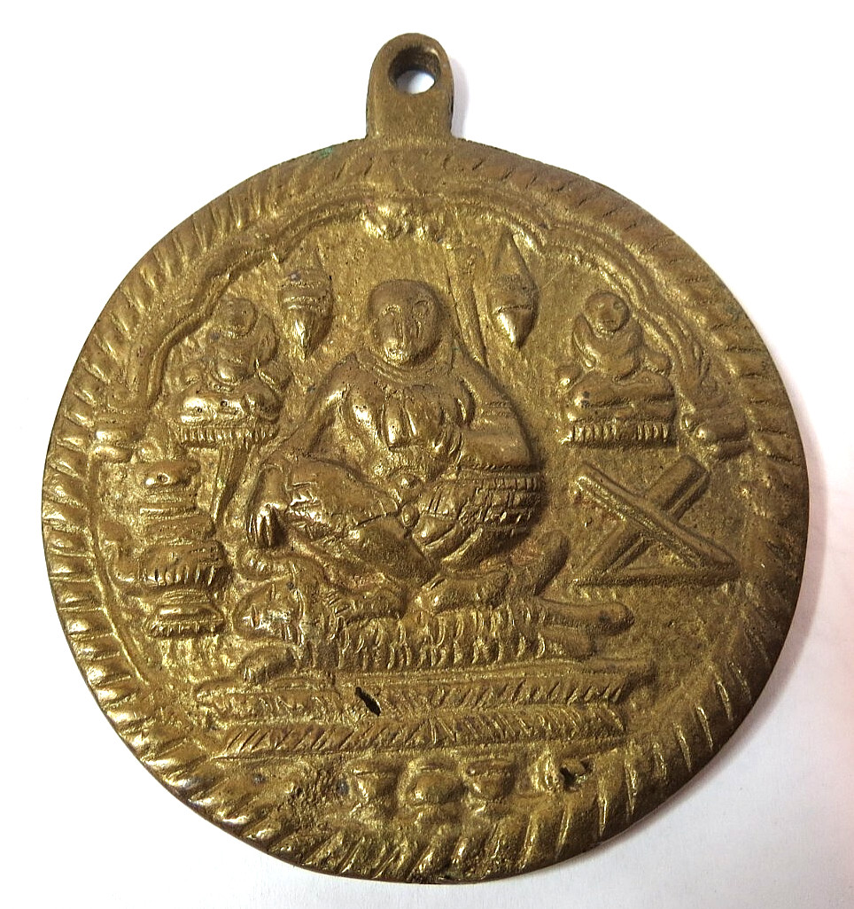 ANTIQUE RARE GILDED BRONZE MEDAL DECOR BUDDHA INDIA PENDANT 3\