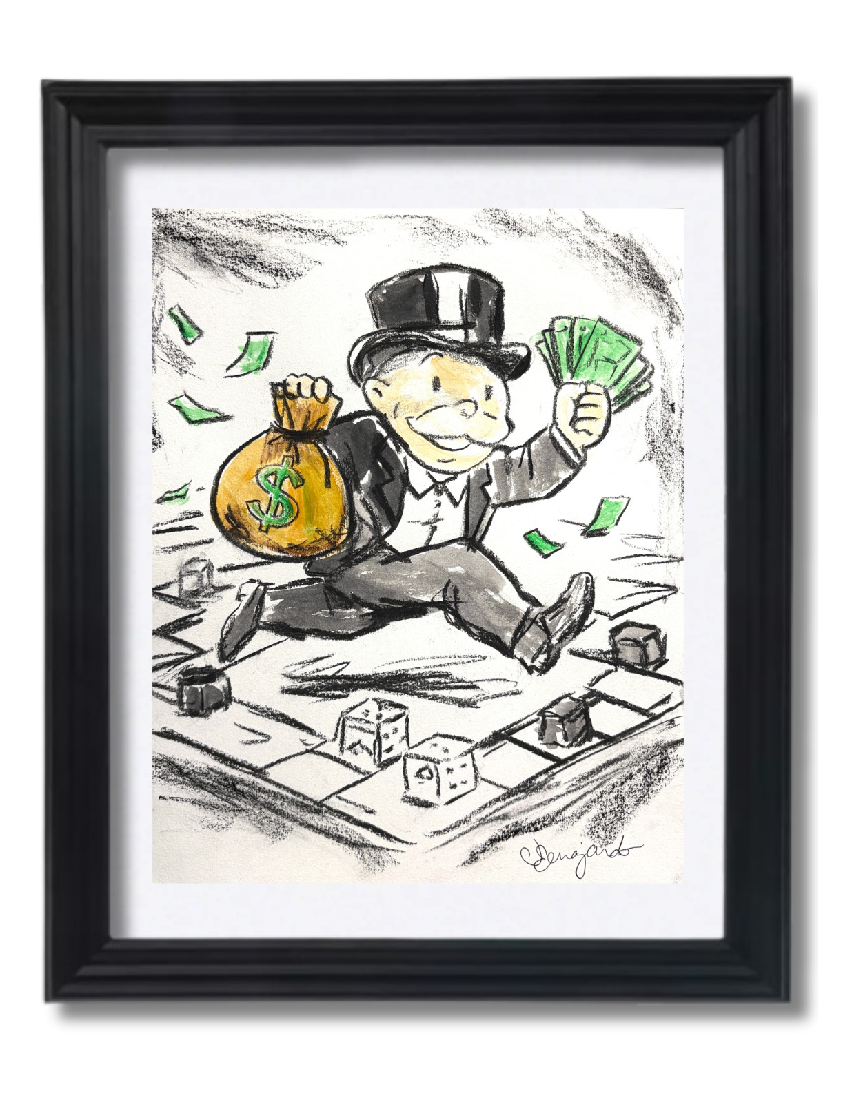 Guajardo Art Original 4x4 Expressionist Monopoly Man Running Money Painting
