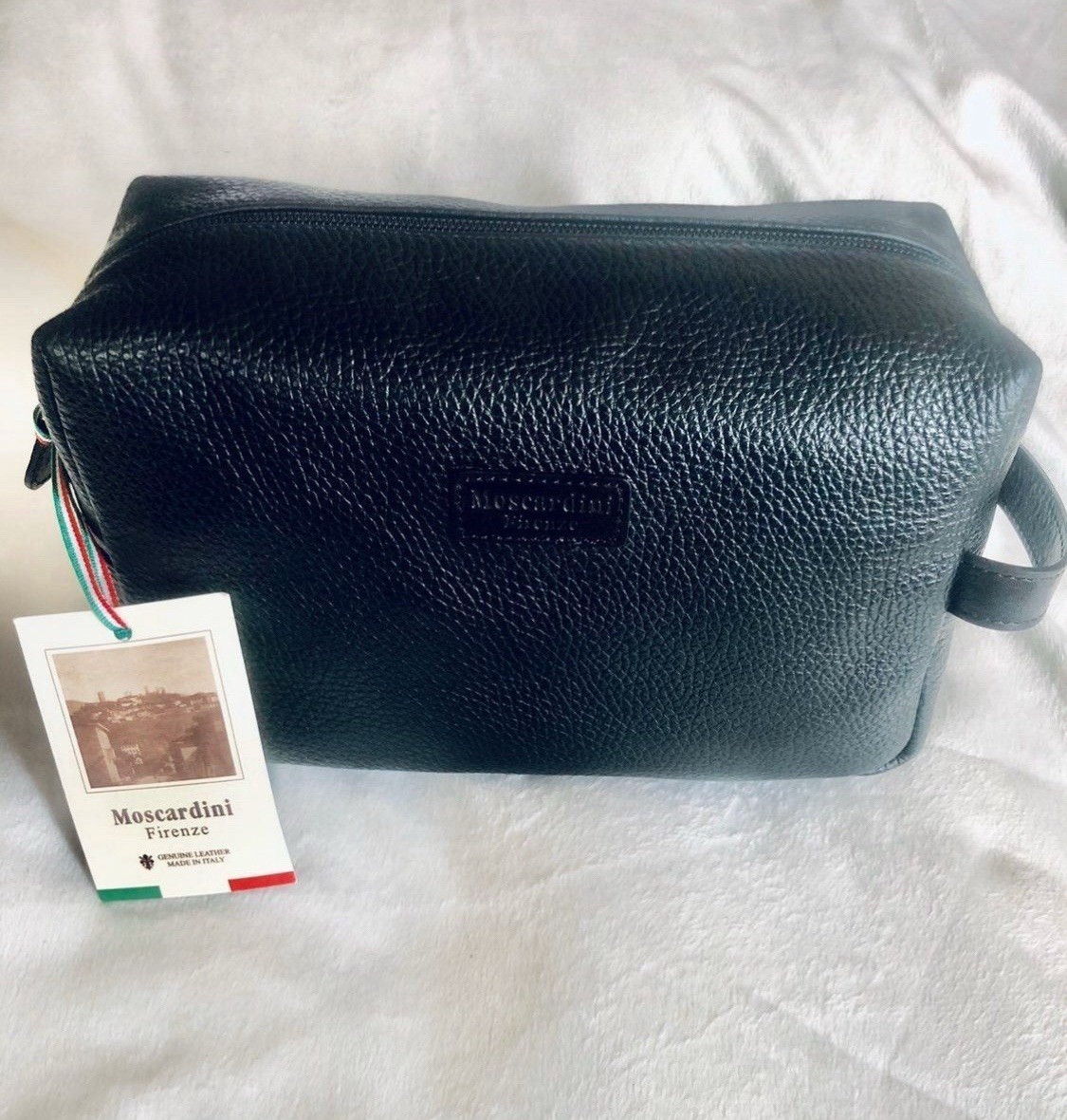 MOSCARDINI FIRENZE DOPP KIT/BAG PEBBLED ITALIAN LEATHER BLACK + SELF CARE GIFTS