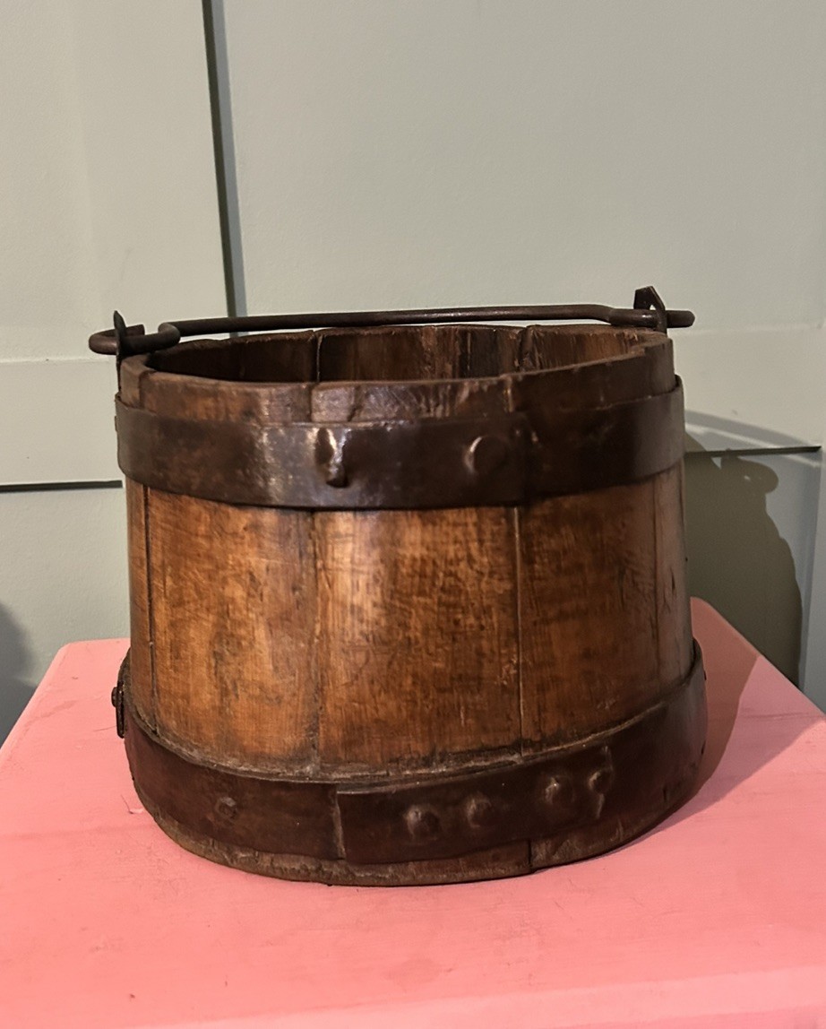 Early 19th Century Coopered Bucket Or Pail Iron Strapped With Handle Peck