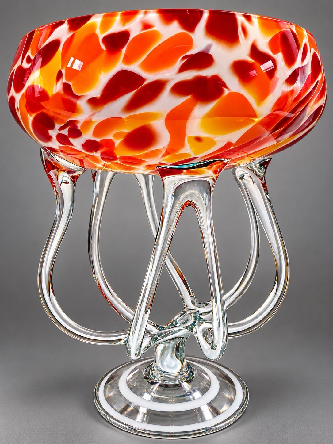 Vintage Jozefina Krosno Jellyfish Polish Art Glass Pedestal Bowl 11” Hand Blown