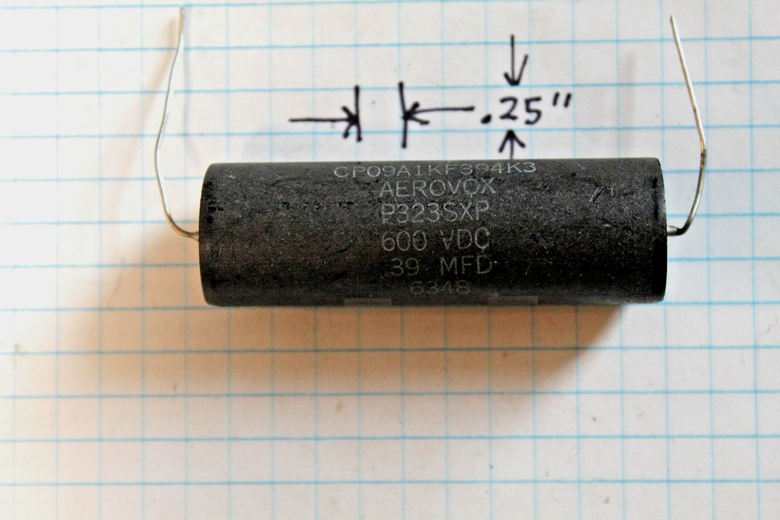 NOS Vintage Capacitor - AEROVOX .39uF 600V 9323SXP- Tested