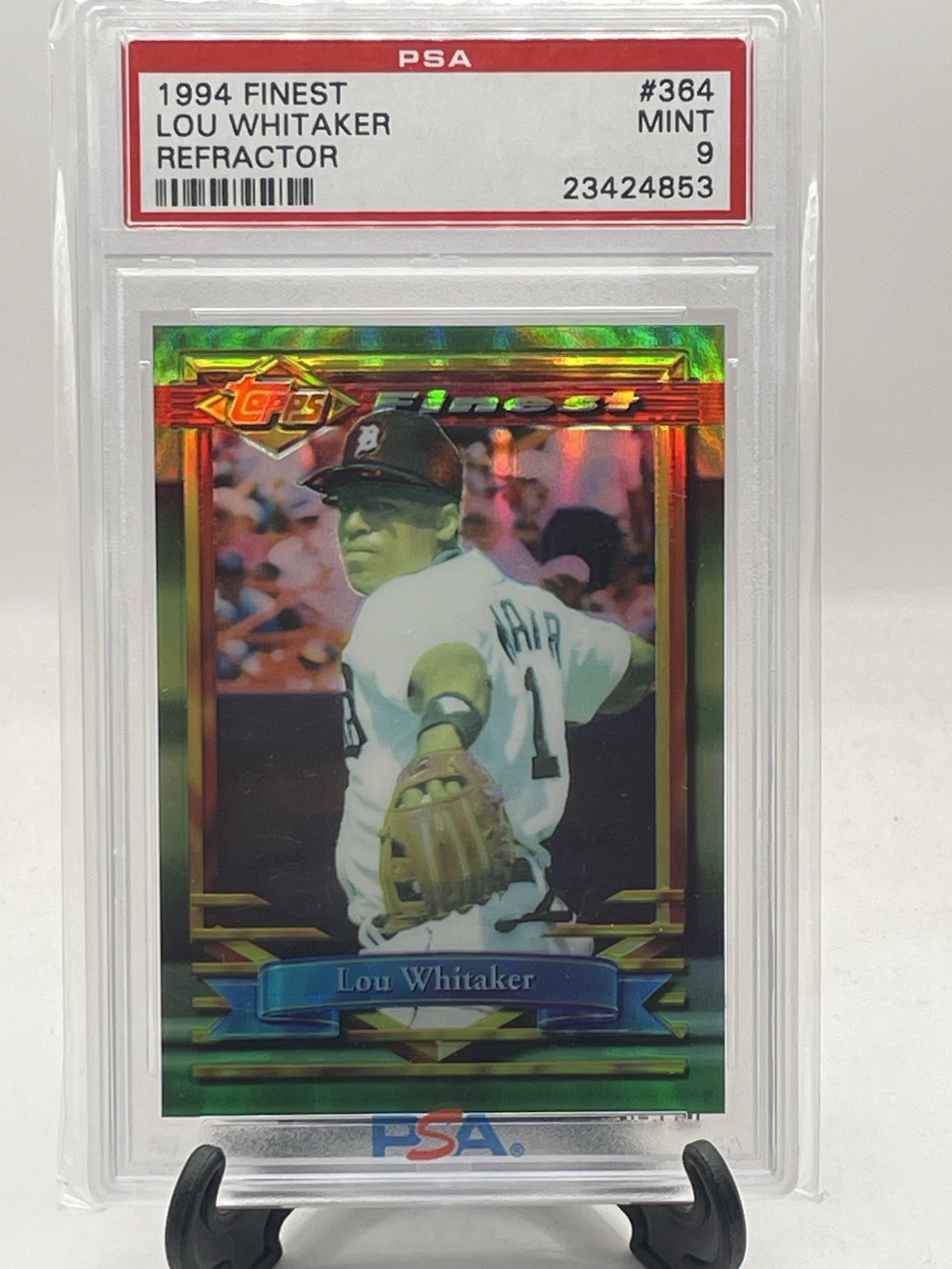 1994 Topps Finest #364 Lou Whitaker Refractor PSA 9 Mint Detroit Tigers