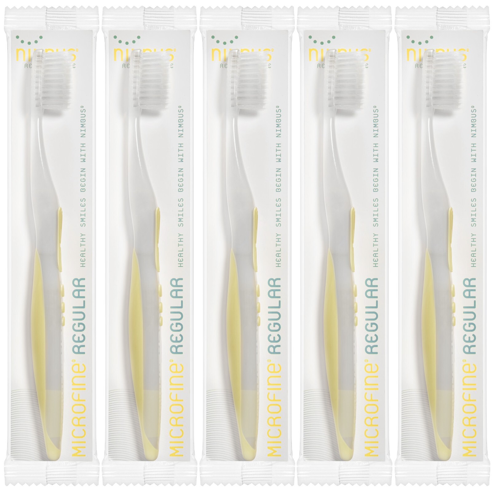 NIMBUS Extra Soft Toothbrushes (Regular Size Head) 5 Pack YELLOW Colors