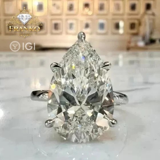 IGI 6 Ct Pear Cut EF/VS1 Lab Grown Diamond Solitaire Wedding Ring 14K White Gold