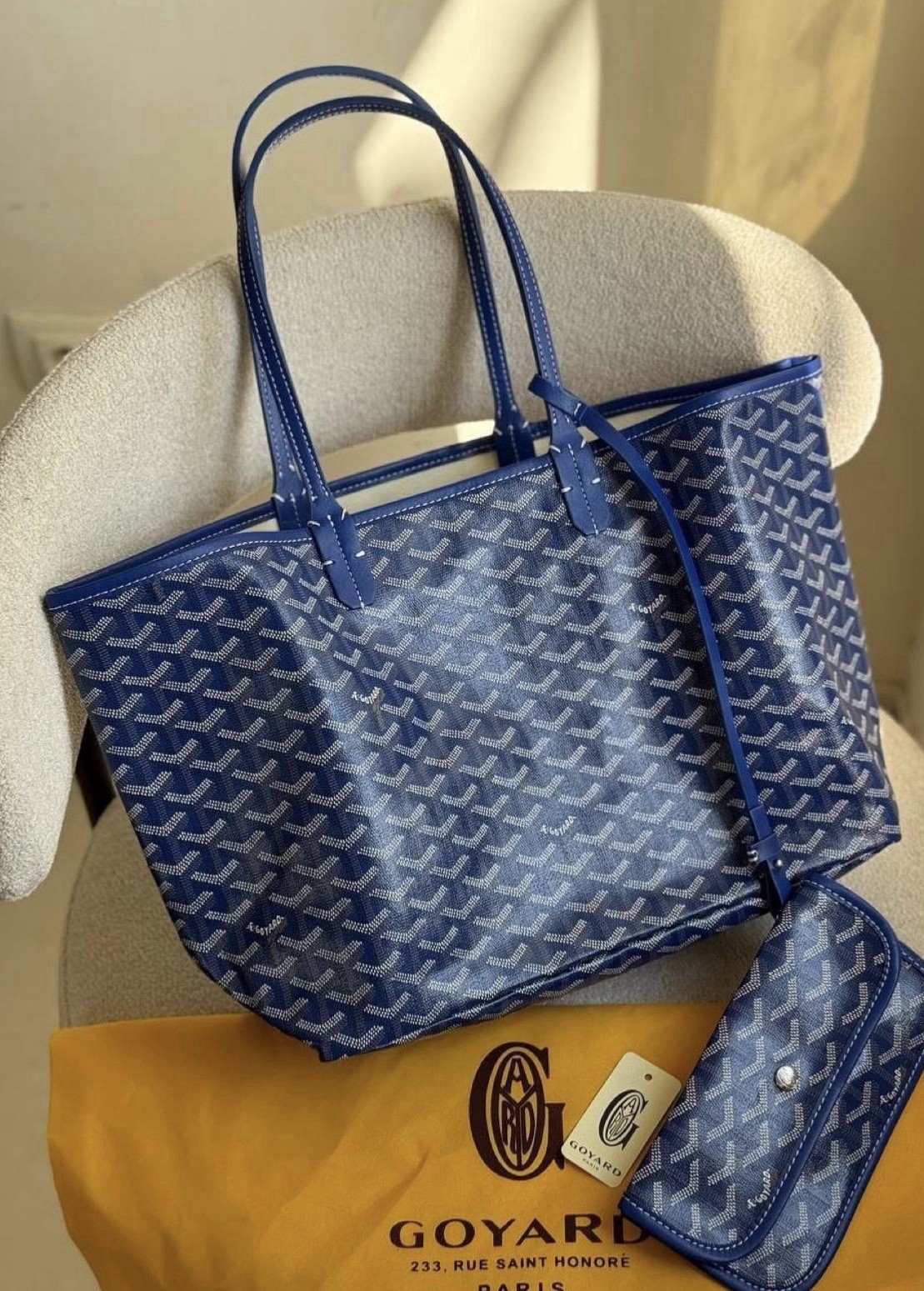 Goyard Saint Louis GM Blue Goyardine Tote w/ Pouch Dust Bag Card, Pockets Goyard Saint Louis GM Blue Goyardine Tote w/ Pouch Dust Bag Card, Pockets