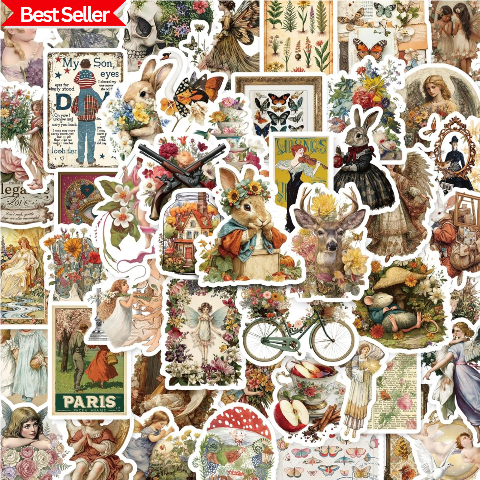 300 Pcs Vintage Stickers, Junk Journal Supplies, Cute Stickers for Journaling Su