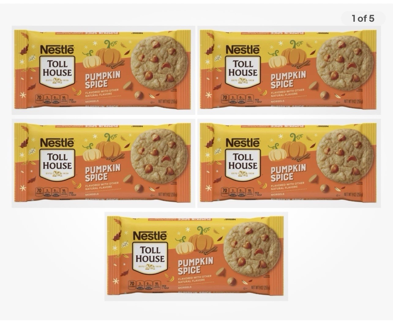 5 Pack Nestlé Toll House Pumpkin Spice Flavored Morsels, Gluten Free Baking Chip