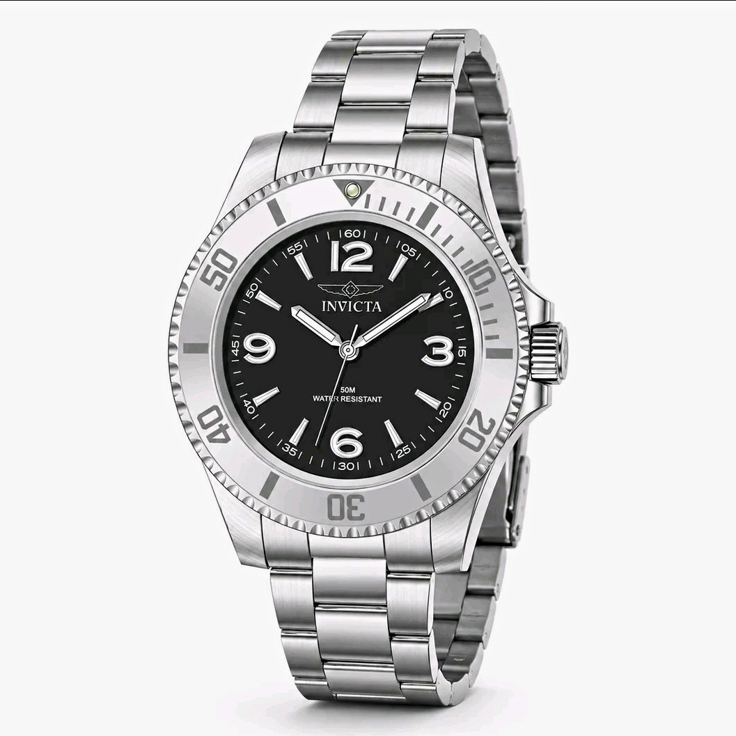 invicta specialty rowan 40mm quartz 50m black dial ss bracelet 69479