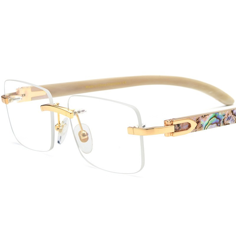 Luxury Rimless Glasses Frame Buffalo Horn &  Shell Eyeglasses for Men Women