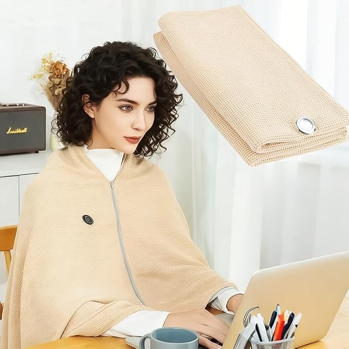 Electric Heated Blanket Heating Poncho Shawl Fast Heat Office w/Zipper 63X35”US