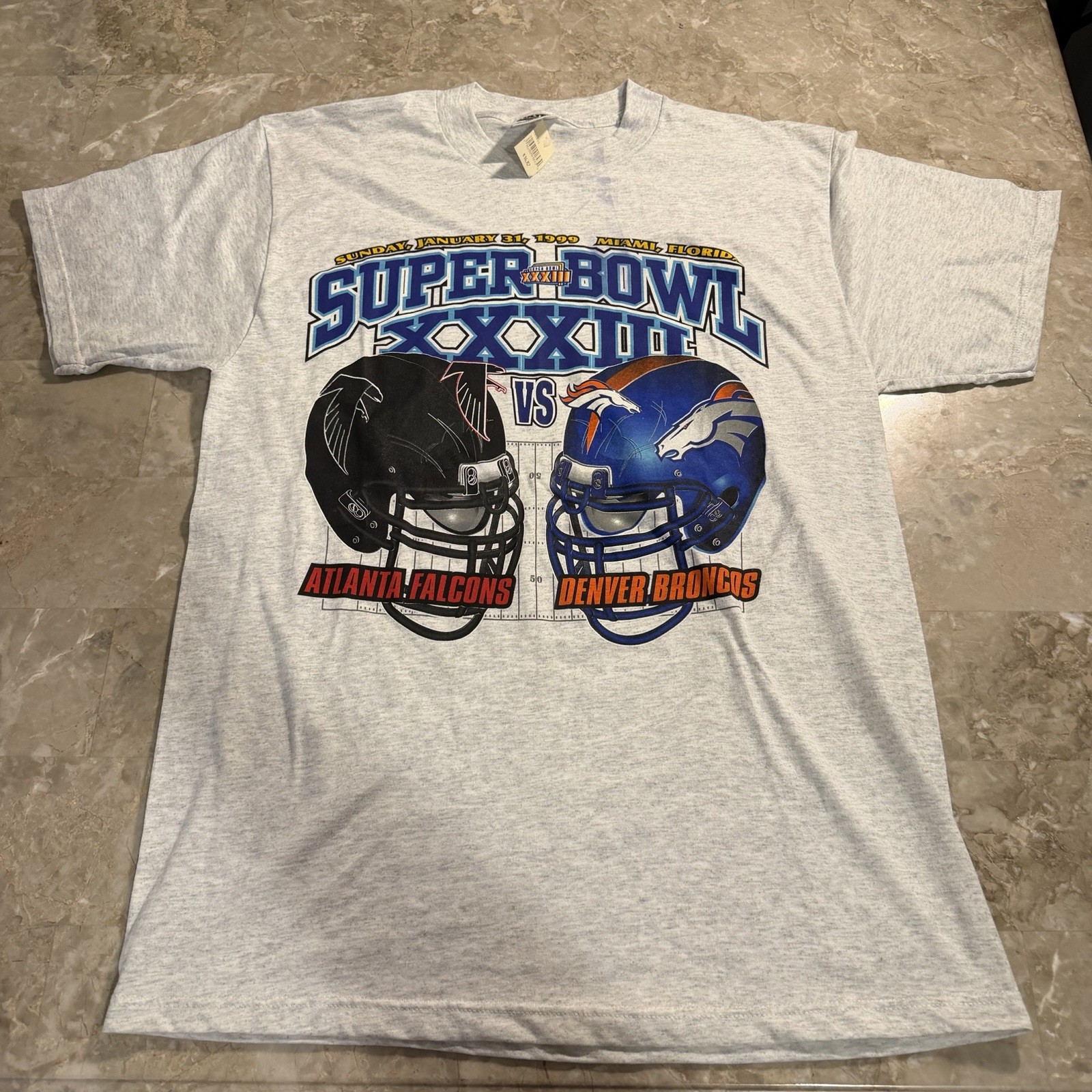 Vintage 1999 Super Bowl XXXIII T-Shirt Falcons vs Broncos Tultex Tag Size L