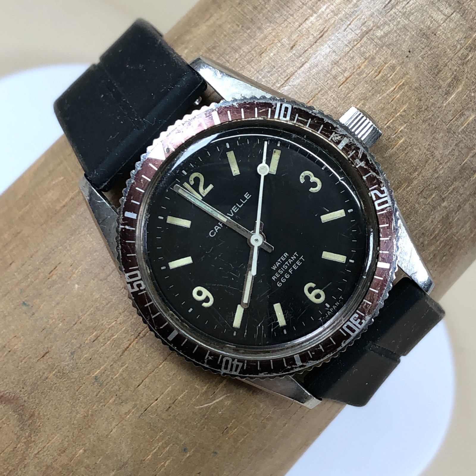 Vintage Caravelle N0 Men Devil Diver 666 Mechanical Wind Watch
