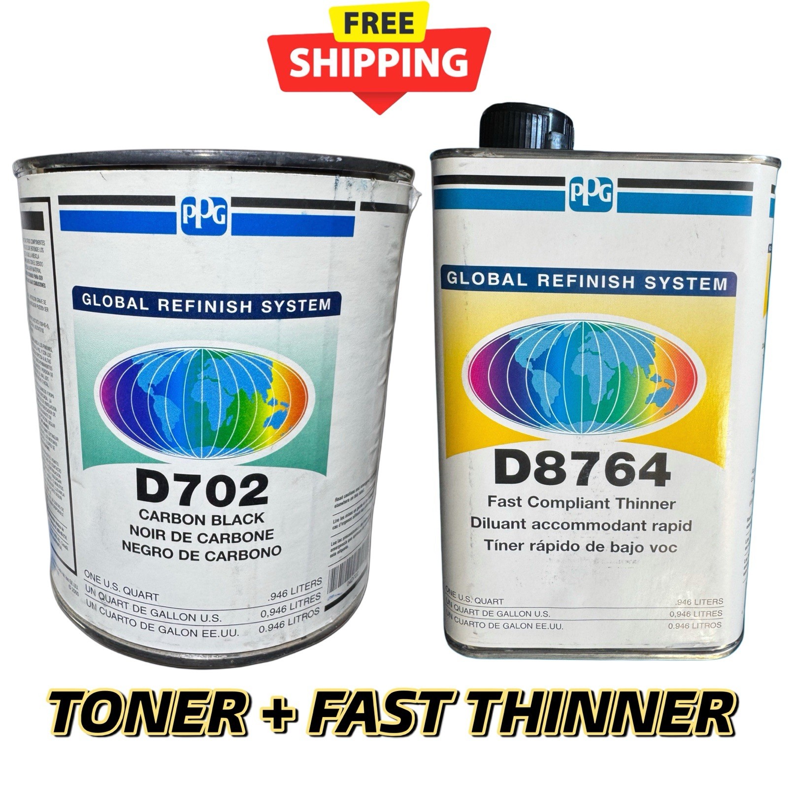 PPG Global Refinish D702🔹Carbon Black🔹 1 Quart +  1 Quart  D8764
