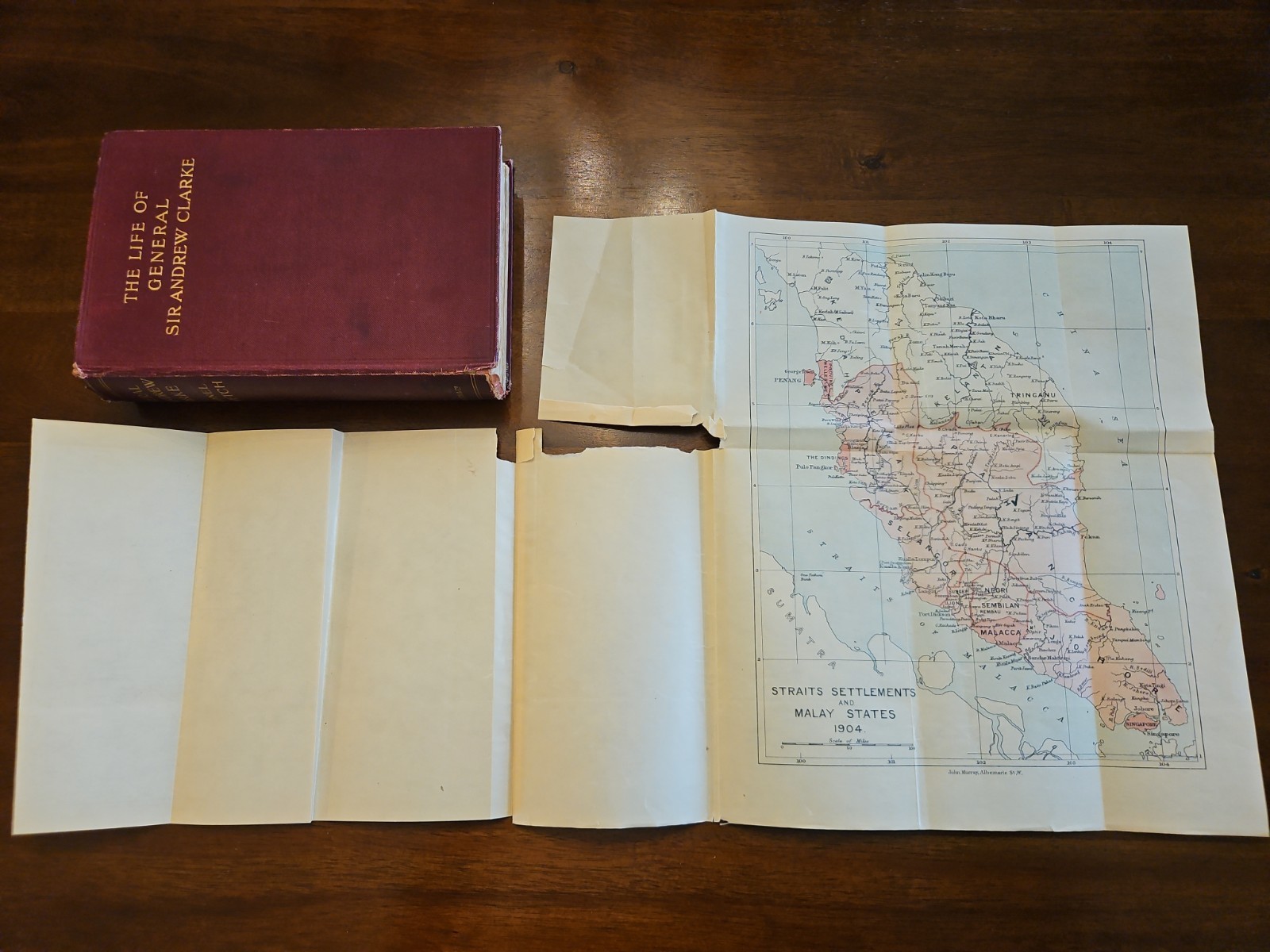 Antique 1904 Map Straits Settlements Malay States Malaysia Singapore 1905 Book