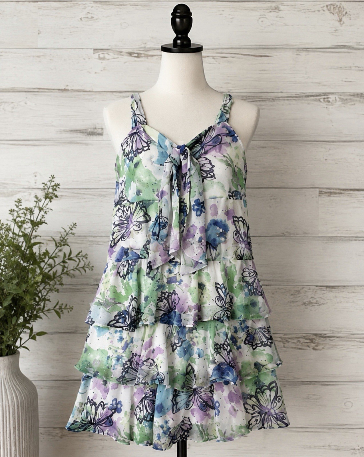 Girls Butterfly Ruffle Dress Sz 14 Justice Sparkle Shimmery Tiered Layered Dress Girls Butterfly Ruffle Dress Sz 14 Justice Sparkle Shimmery Tiered Layered Dress
