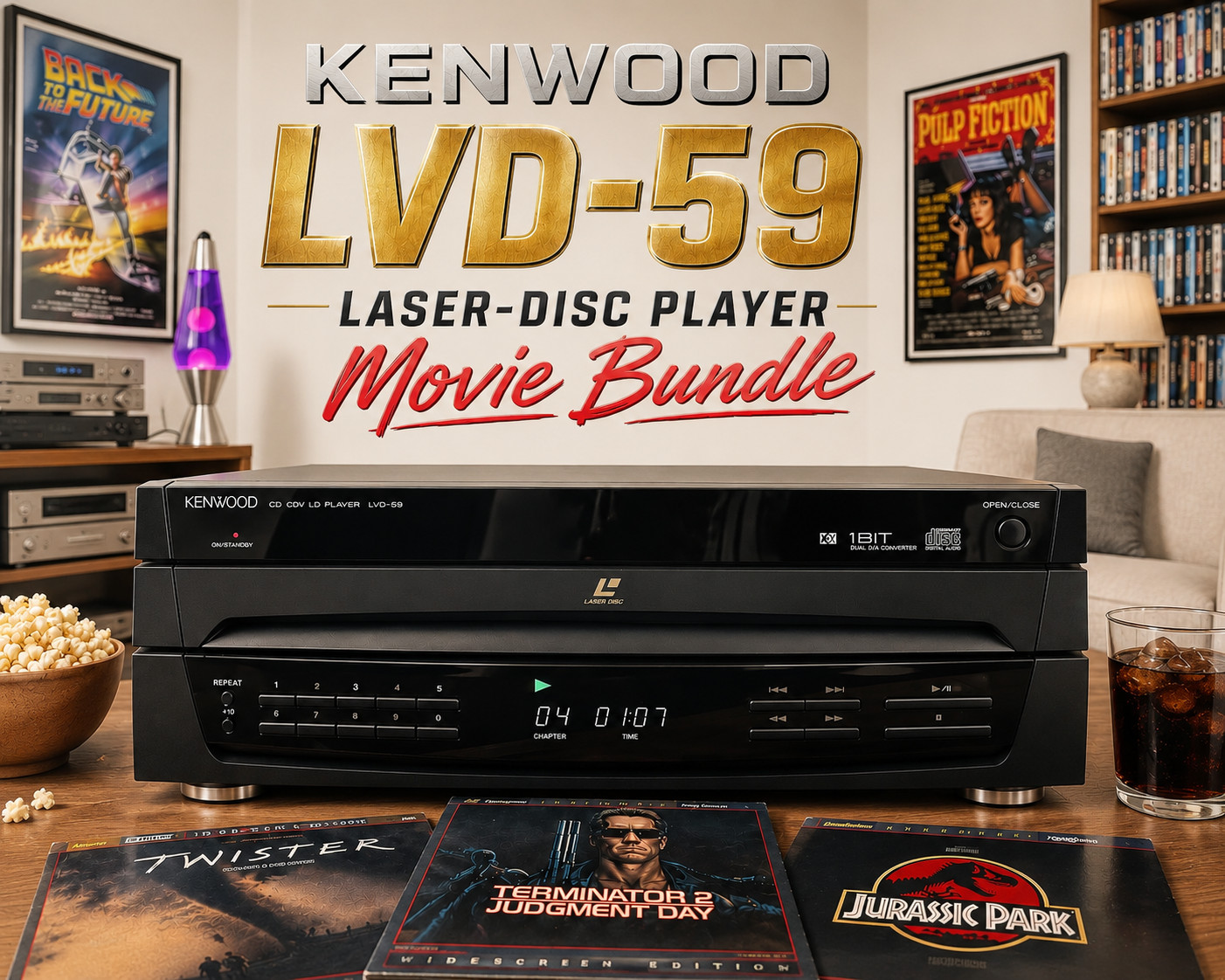 KENWOOD LVD-59 🌈RaRe🌈 Laser-Disc Player Movie Bundle