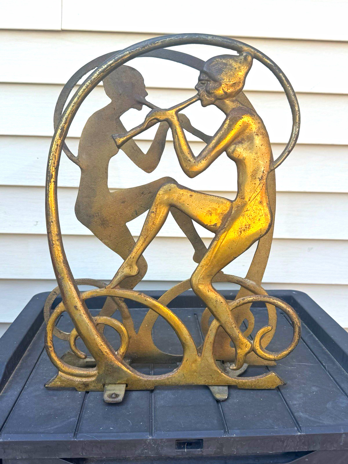 Art Deco Antique Cast Iron Magazine Holder with 1928 Imprint