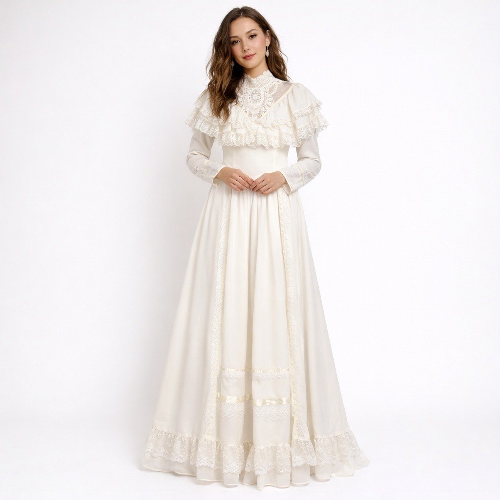 GUNNE SAX Romantic Renaissance Lace Prairie Bridal Wedding Dress Long Sleeve