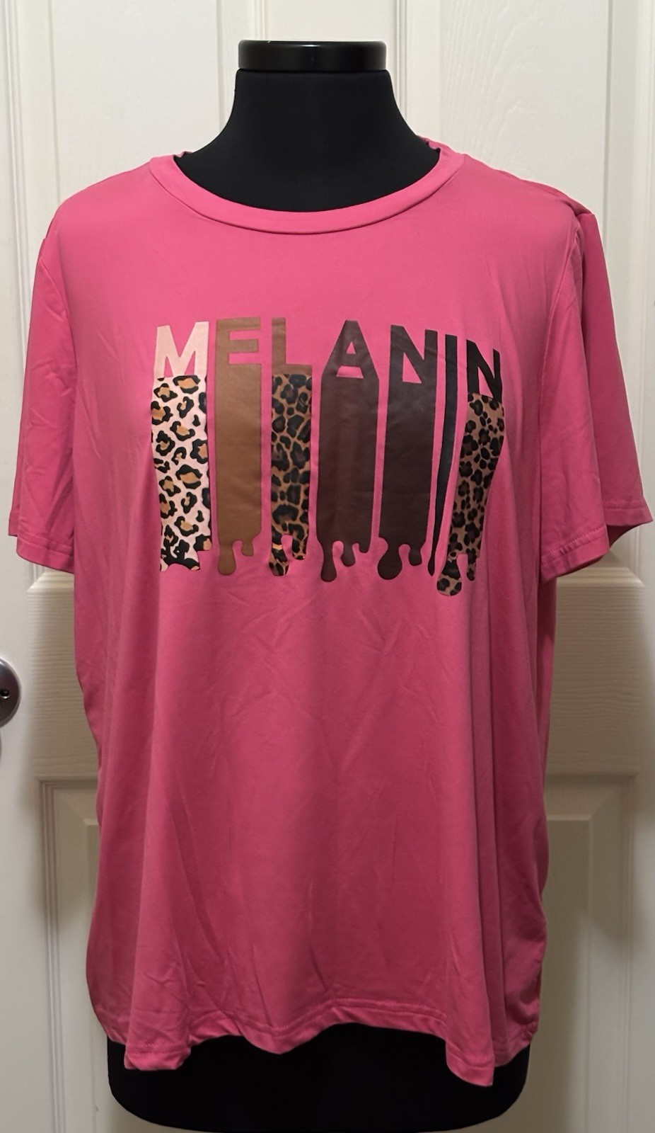 Melanin Graphic T-Shirt Pink Women Size 1x Leopard Dripping  Print Tee Boho