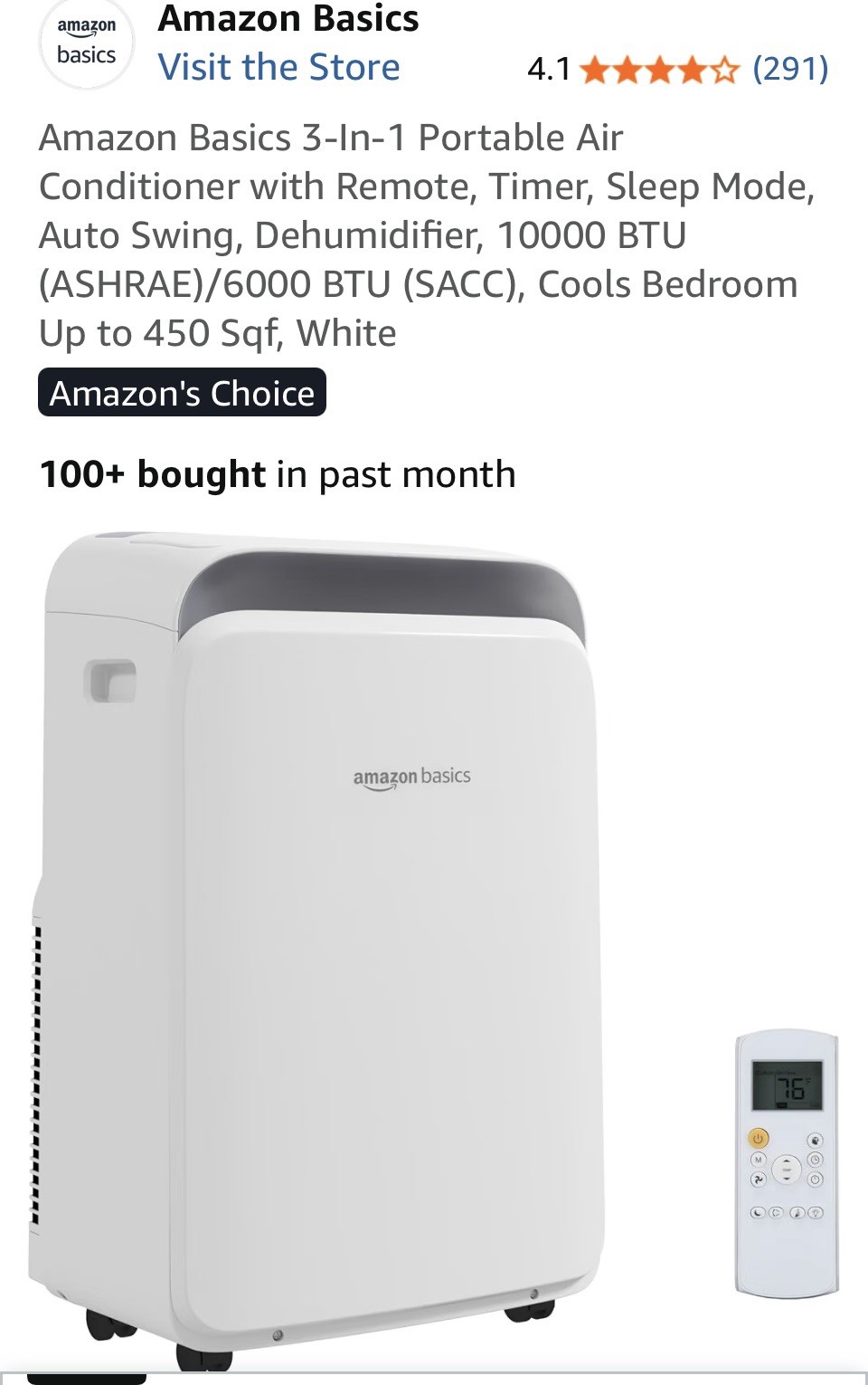 New Amazon Basics 3-In-1 Portable Air Conditioner with Remote, Timer, Sleep Mode New Amazon Basics 3-In-1 Portable Air Conditioner with Remote, Timer, Sleep Mode