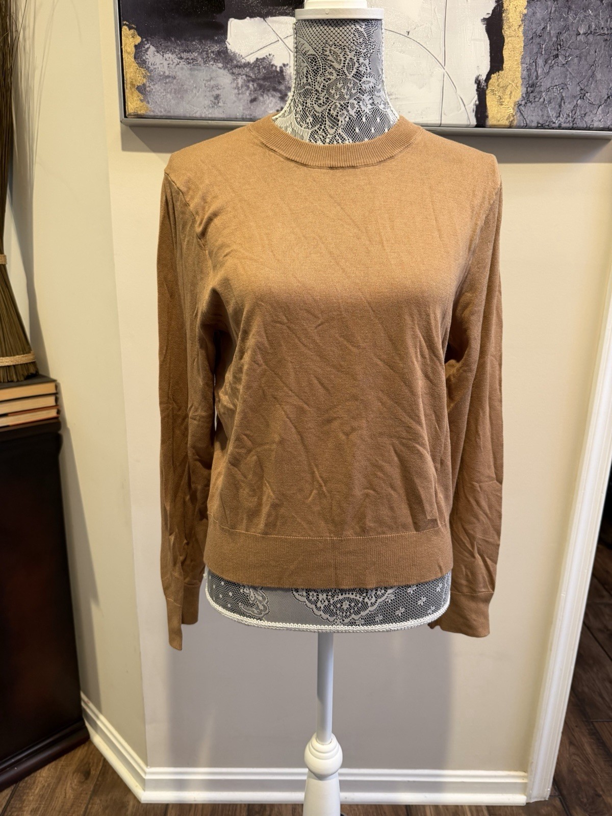 NWT H&M Classic Basic Crew Neck Lightweight Pullover Sweater Camel Size Medium