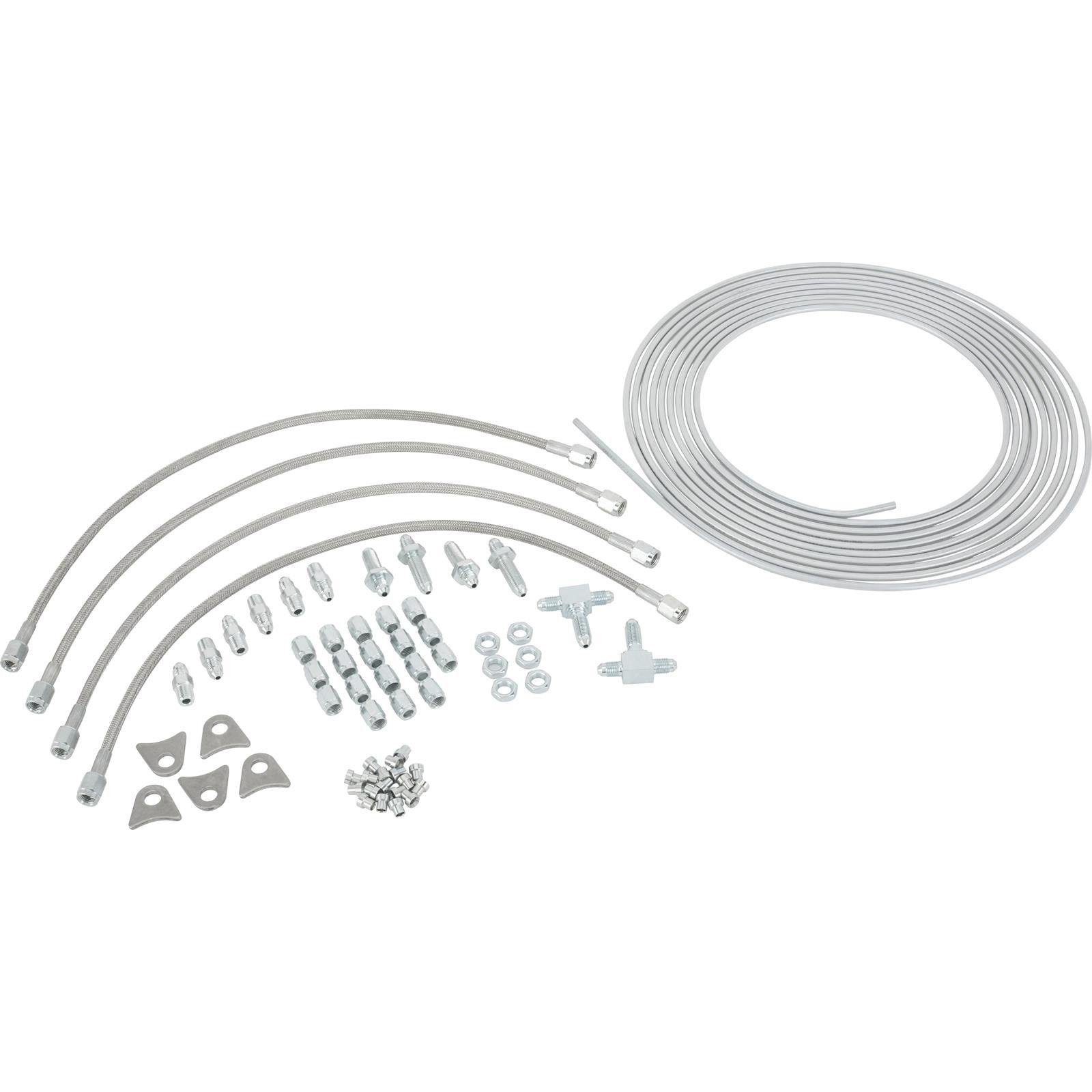 Speedway 9178560 Mild Steel Complete Brake Line Kit, -3 AN, w/ Fittings & Hose