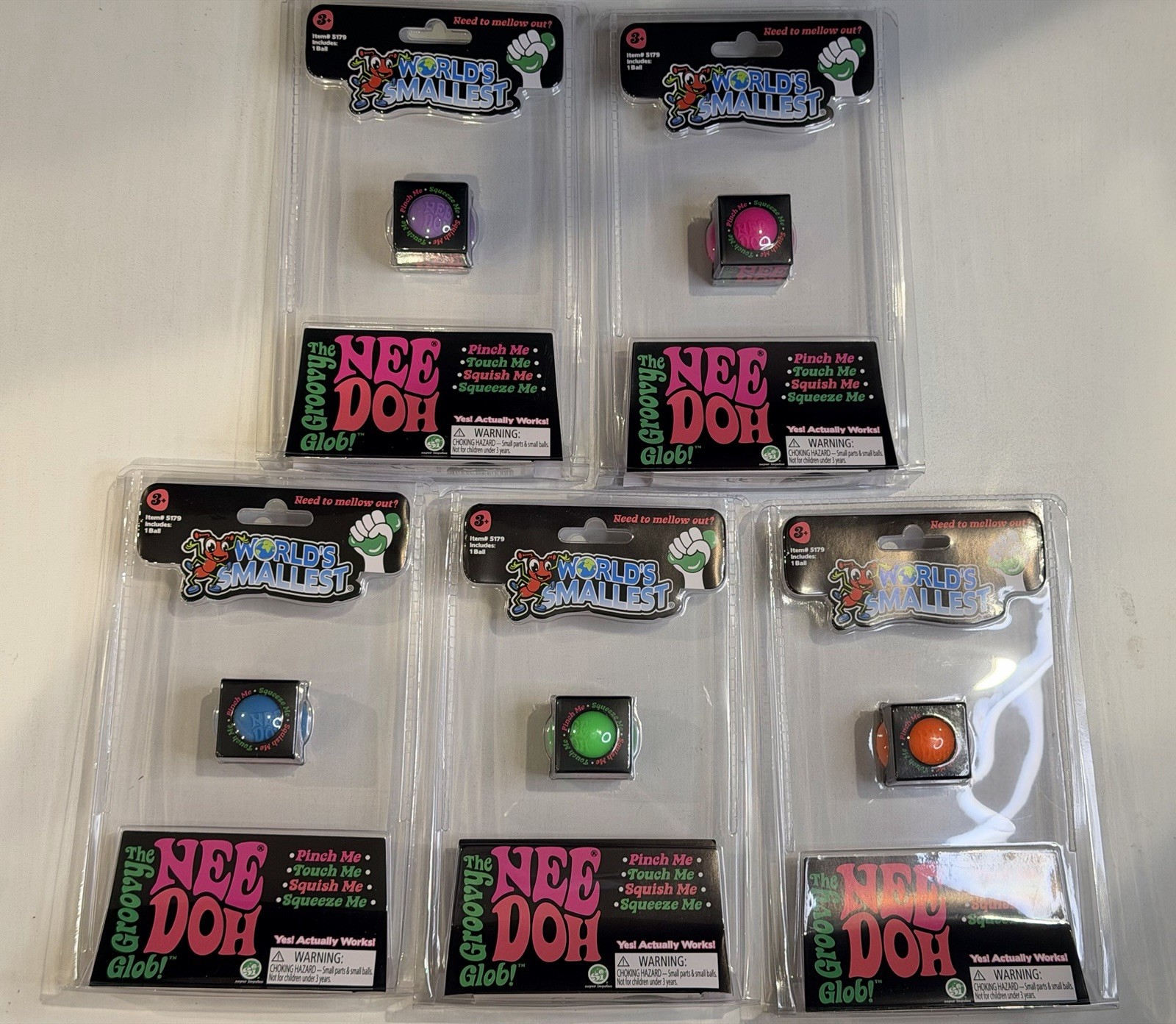 World\'s Smallest NeeDoh Groovy Glob Complete Set 5 Colors RARE HTF NEW Sealed