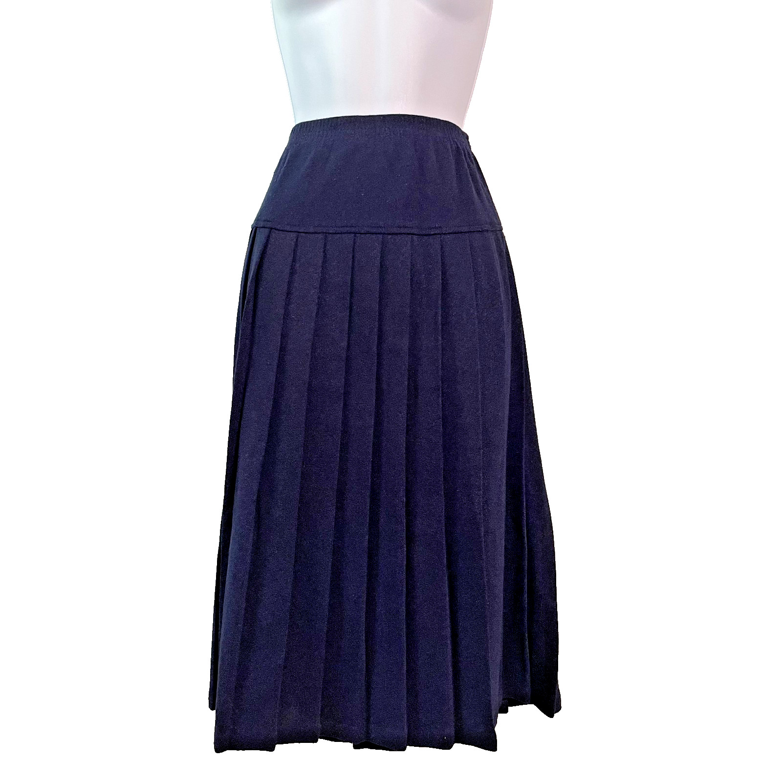 VTG Alfred Dunner Pleated Midi Skirt Womens 14 Navy USA Classic Elastic Waist