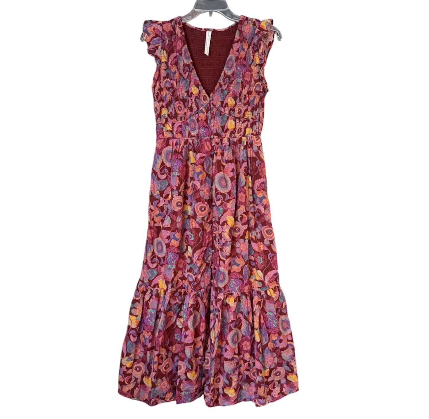 Anthropoligie Sz XS The Peregrine Midi Dress Dark Red Floral