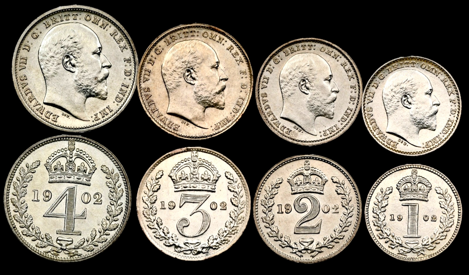 1902 Great Britain Edward VII Silver 4 Pc Maundy Set NGC MS & MATTE PROOF