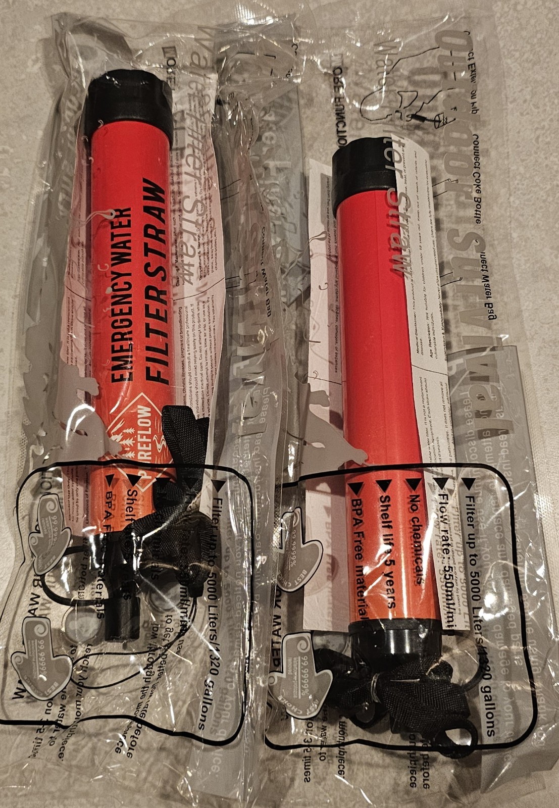2x Pure Flow Emergency Water Filter Straw