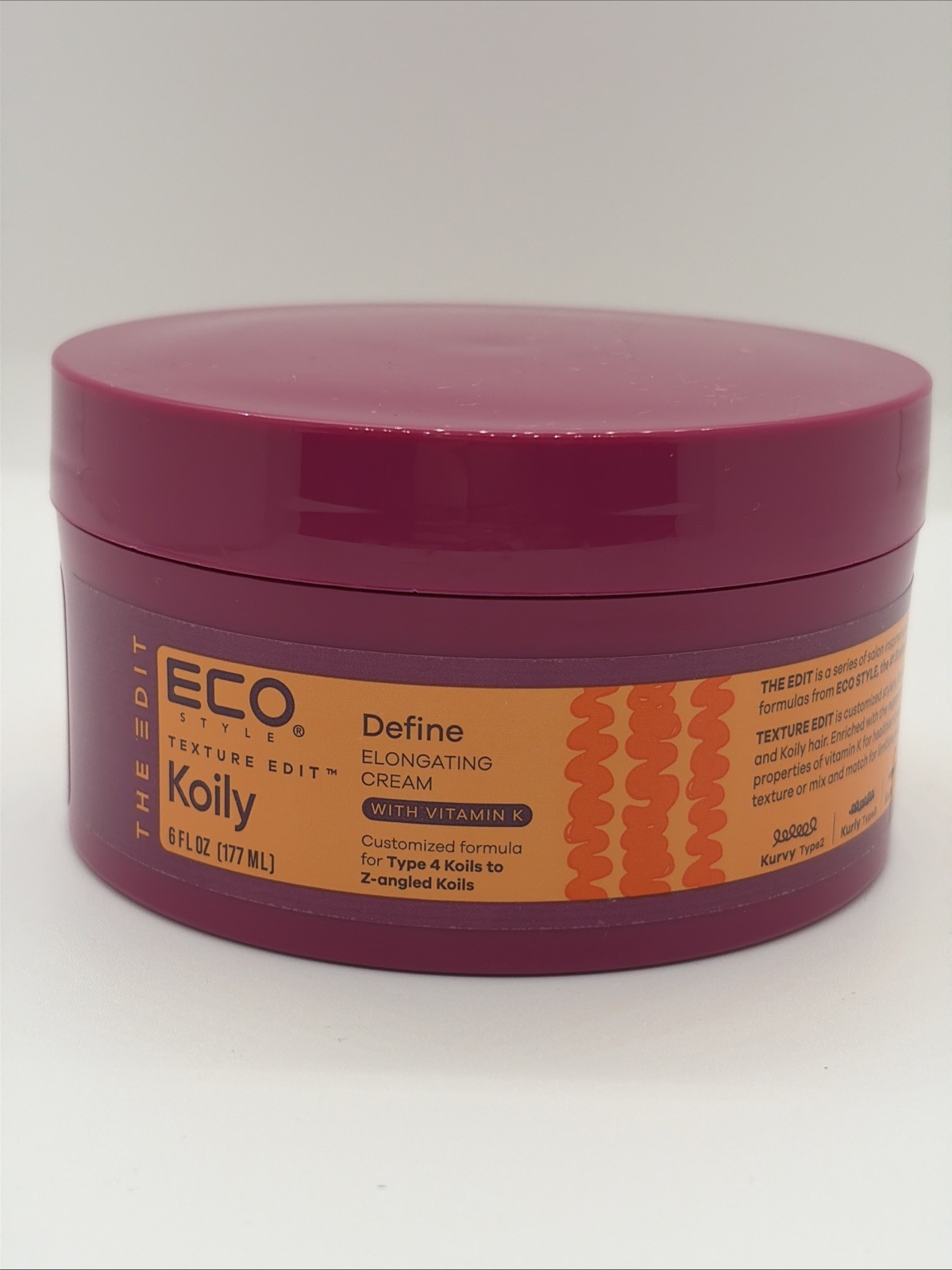 ECO Style Texture Edit Koily Define Elongating Hair Cream 6 fl oz. W/Vit. K T14 ECO Style Texture Edit Koily Define Elongating Hair Cream 6 fl oz. W/Vit. K T14