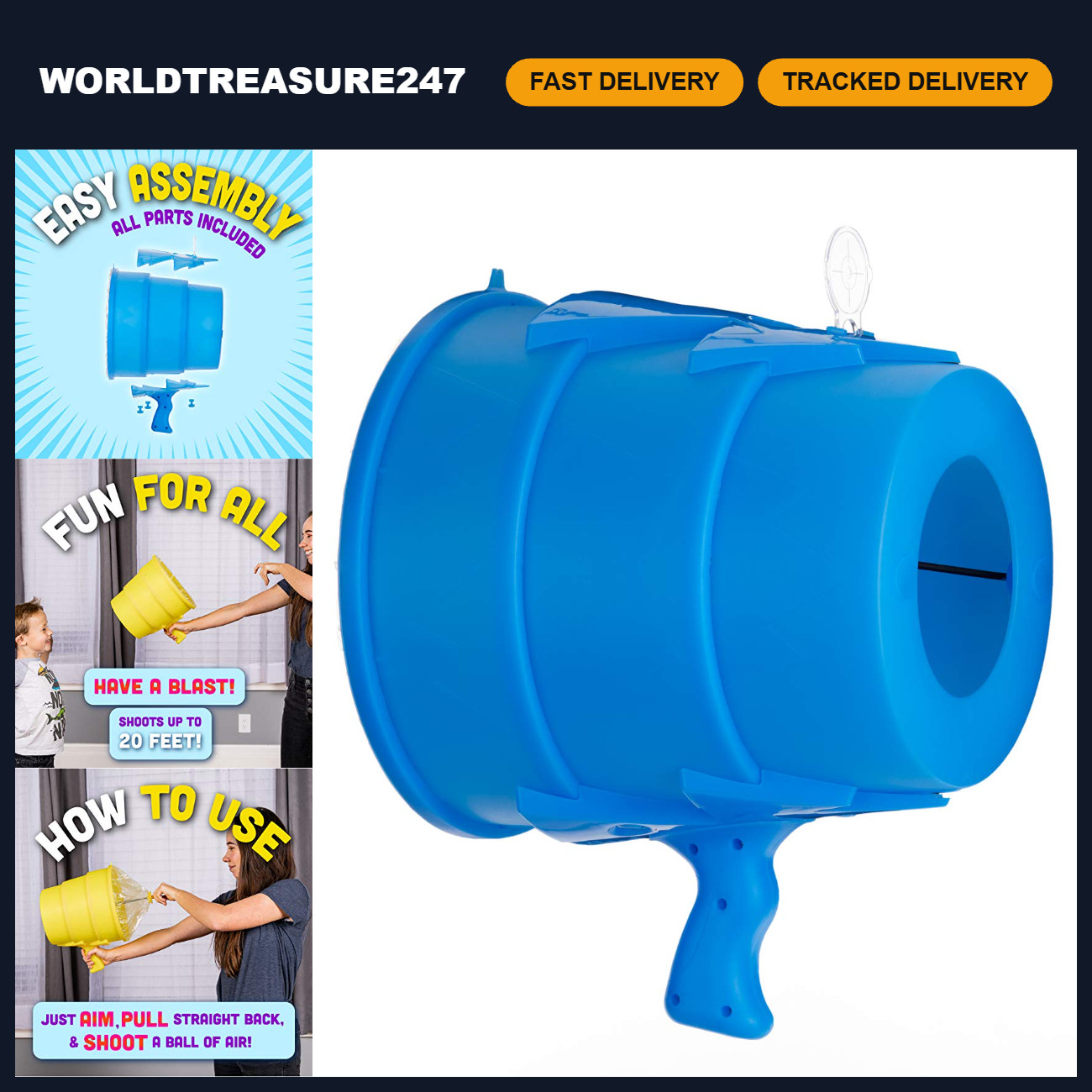 Airzooka Air Blaster Toy - Fun Air Shooter for Kids & Adults - Blue, Ages 6+
