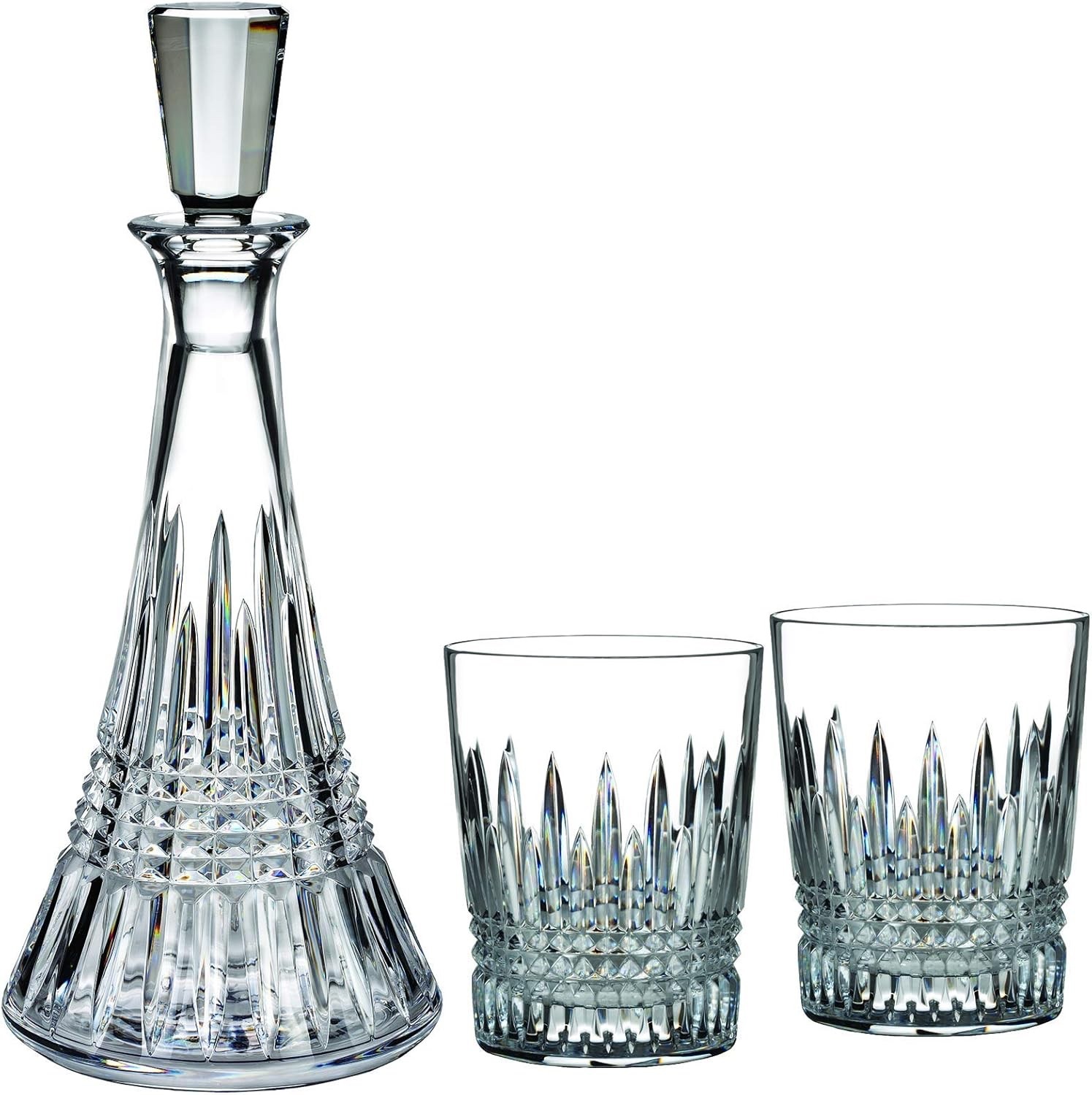 Waterford Lismore Diamond Crystal Decanter & 2 Old Fashioned Glasses Whiskey Set