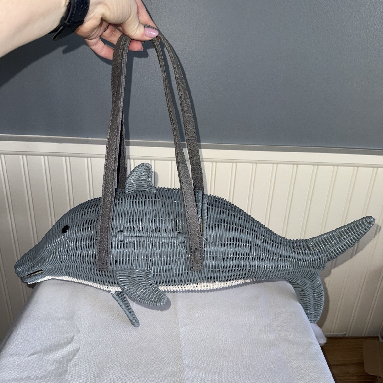 Wicker Darling Gray Straw Dolphin Mystery Sea Friend Handbag Purse Shoulder Bag Wicker Darling Gray Straw Dolphin Mystery Sea Friend Handbag Purse Shoulder Bag