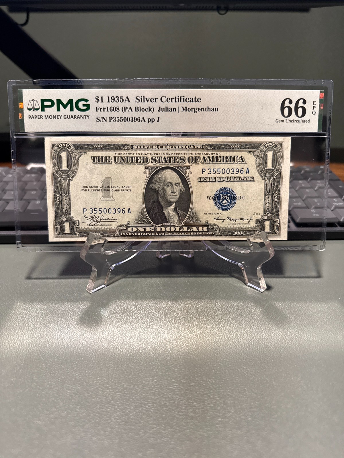 1935A $1 Silver Certificate Fr#1608 PMG 66 EPQ Gem Uncirculated PA Block