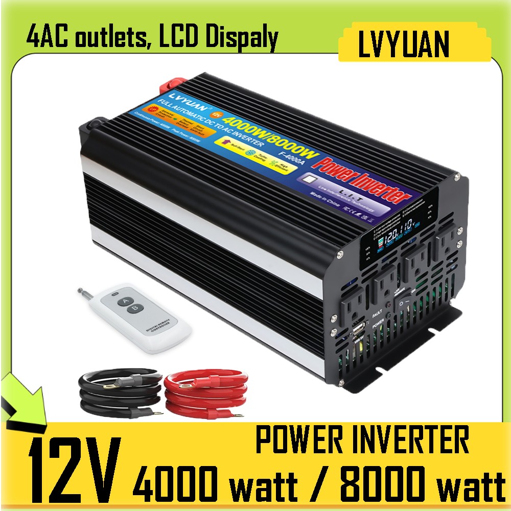 4000W/8000W 5000W/10000W Power Inverter USB 24V 12V to 110V 4AC w/Remote Control