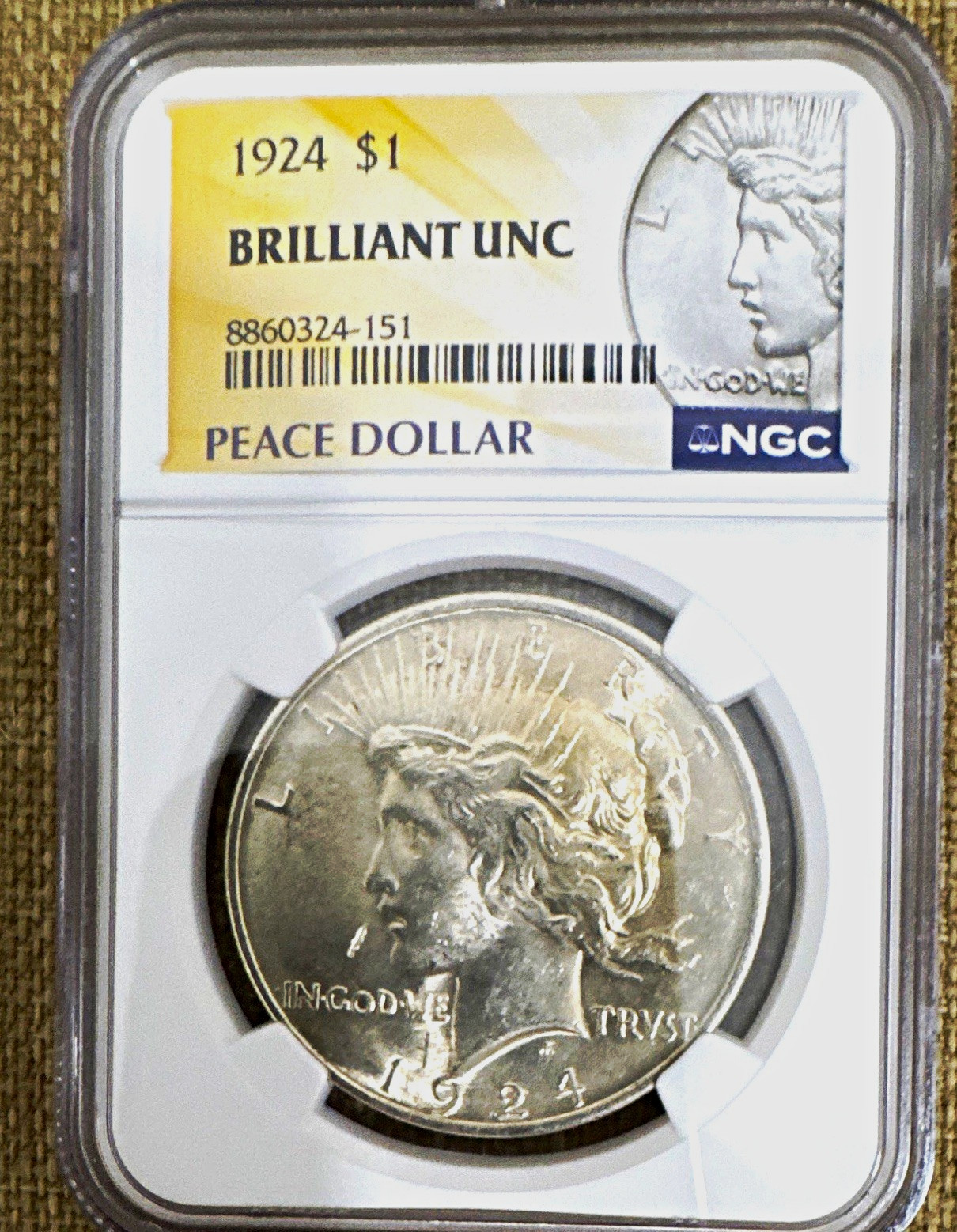 1924 $1 Peace Dollar Philadelphia NGC Brilliant Uncirculated Business KM#150
