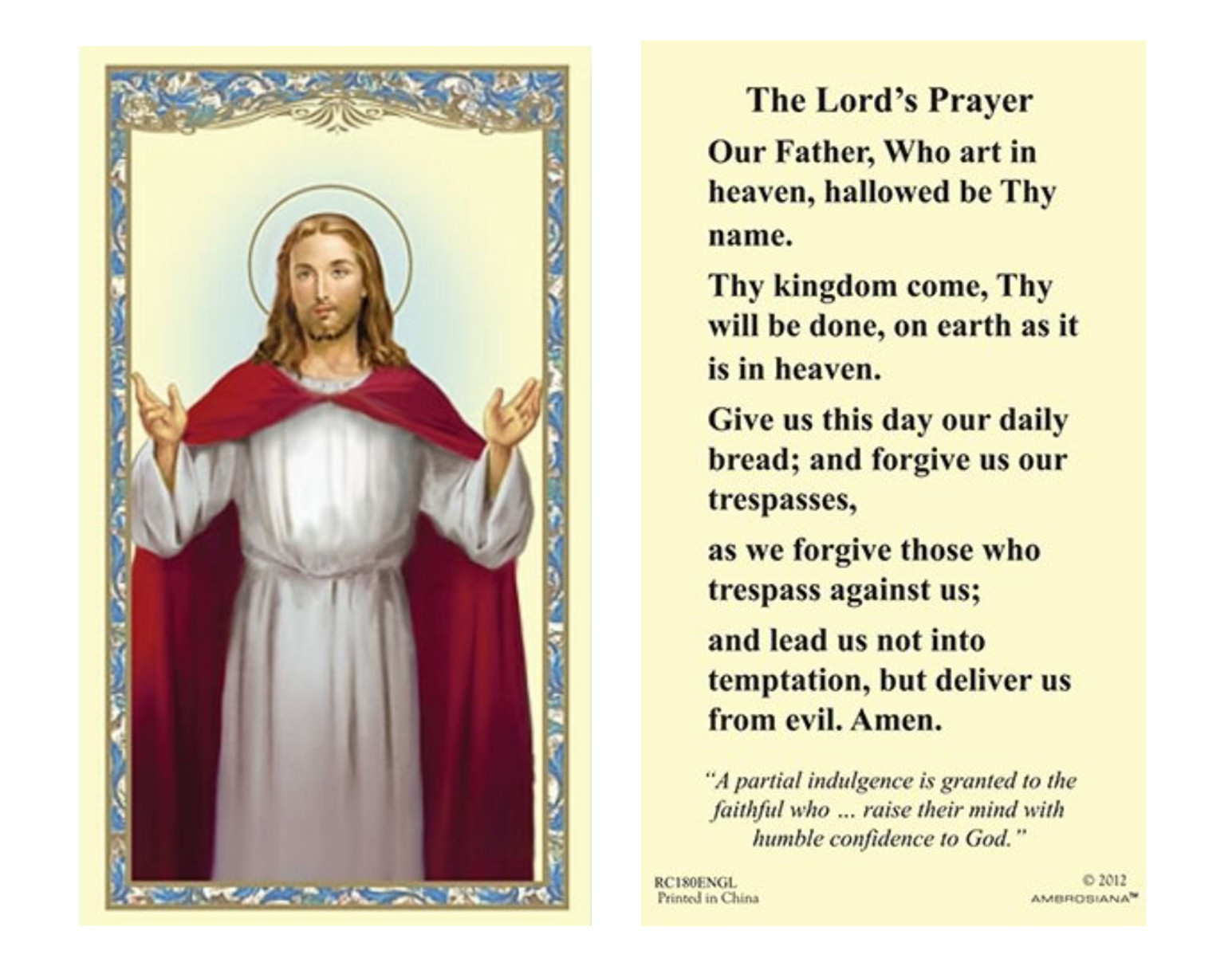 (2 copies) The Lord\'s Prayer - Our Father - Holy Prayer Card Catholic Christian
