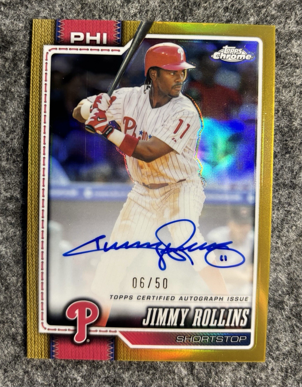 2026 Topps Chrome Jimmy Rollins Gold Refractor Legends Autograph /50 Phillies 2026 Topps Chrome Jimmy Rollins Gold Refractor Legends Autograph /50 Phillies