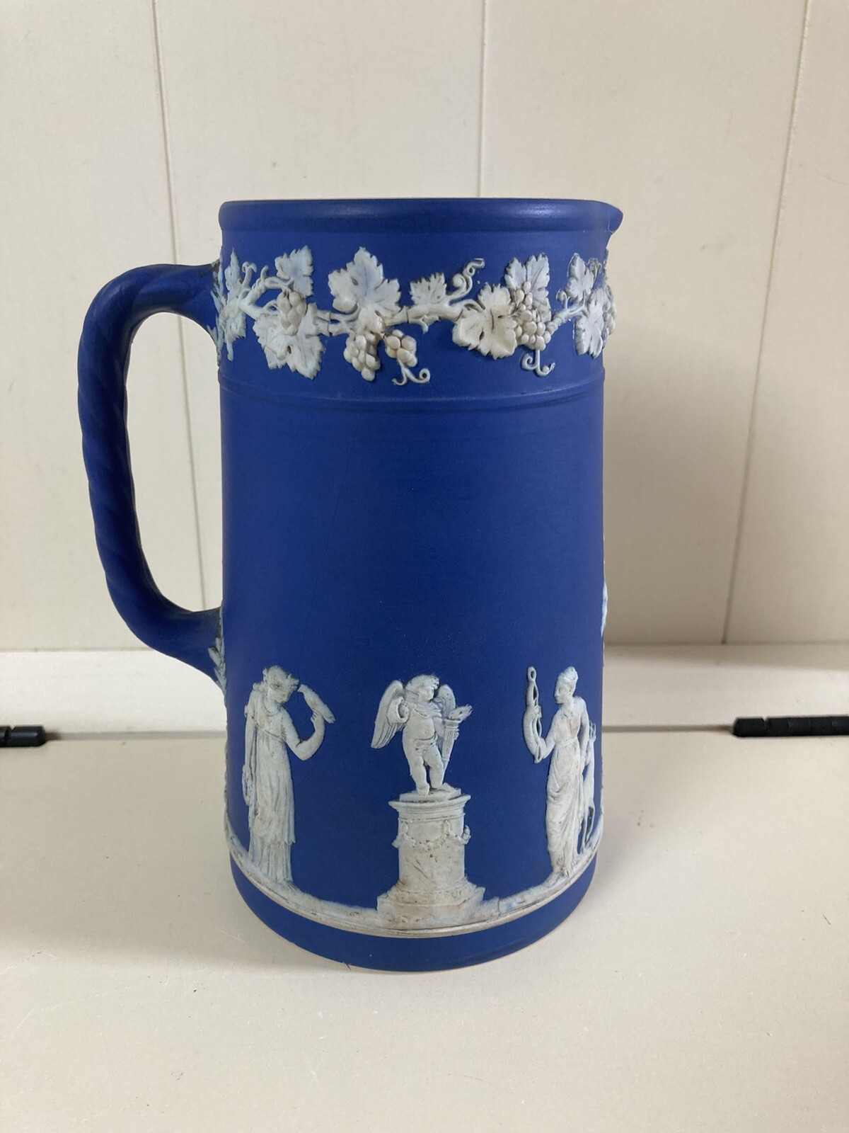 Antique Wedgwood Jasperware White Blue Jasper Dip Pitcher 6.5\