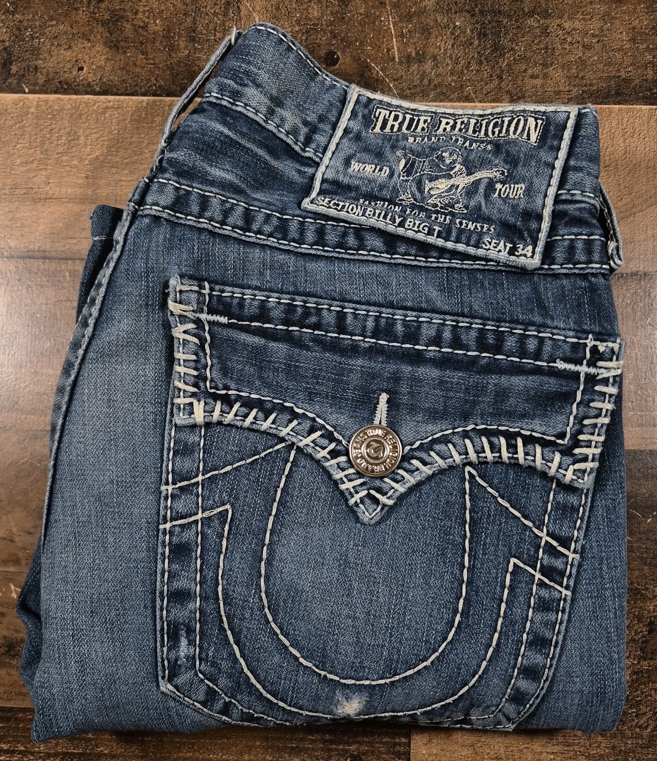 True Religion Jeans Men 33x29 (32W) Blue Denim Big Billy T Flap Pockets USA Made