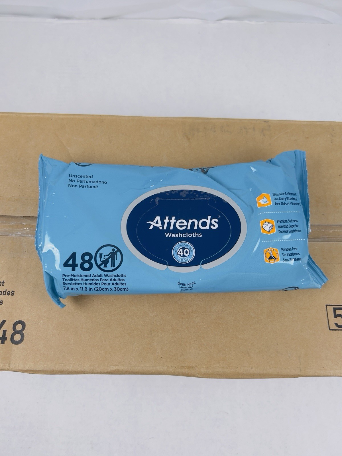 Case Of 12 Packs Of Attends® Unscented Washcloths, 48 Count Soft Packs Case Of 12 Packs Of Attends® Unscented Washcloths, 48 Count Soft Packs