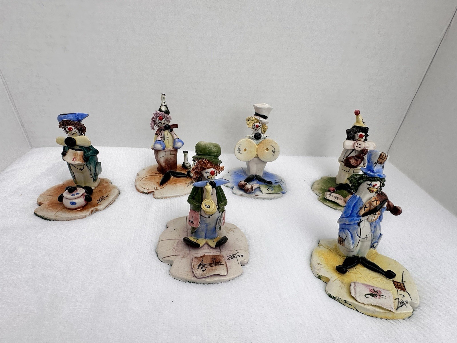 Set Lot of 6 Vintage Signed Lino Zampiva Italian Art Pottery Clown Musician Band