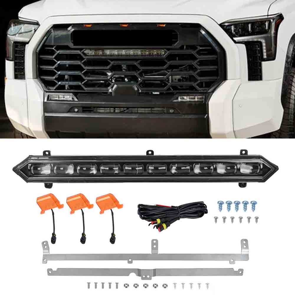 For Toyota Tundra 2022-2026 Front Grille Light LED Bar & 3pcs Amber Grill Lights